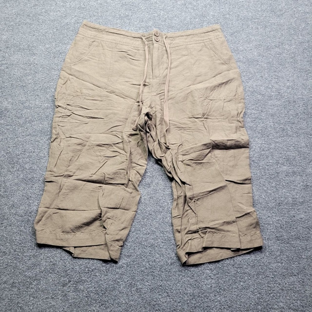 Coldwater Creek Capri Pants Womens P14 Brown Casual Pockets Khaki Petite Relaxed